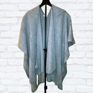 Calvin Klein Hooded Knit Wrap Shawl Gray Openwork Panels NWT